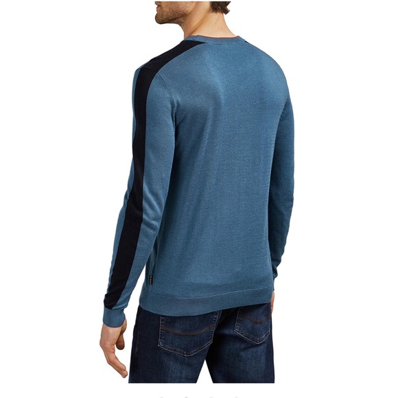 TED BAKER Mid-Blue Noirmon Crew Striped Jumper Wool/Cashmere Blend - Picture 2 of 13